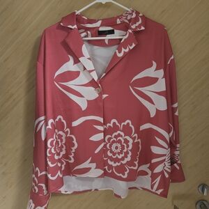 Dark Pink And White Floral Blouse